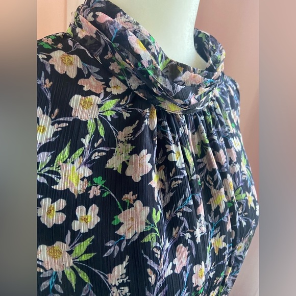 Cece Midi Asymmetrical Sleevelessā Mock Neck Floral Print Dress Lettuce Trim - Picture 7 of 15